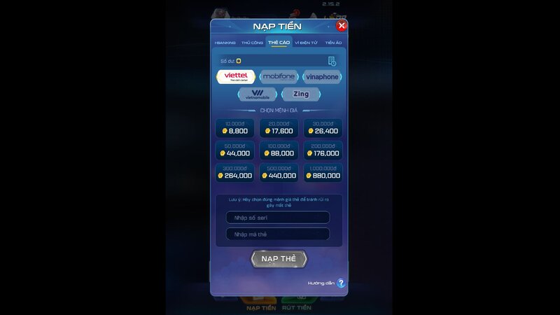 Nạp tiền WIN79 bằng thẻ cào